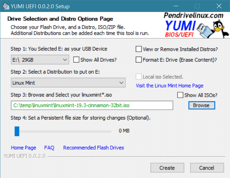 YUMI UEFI kopiert Linux Mint/32 auf den EFI-Multiboot-Stick